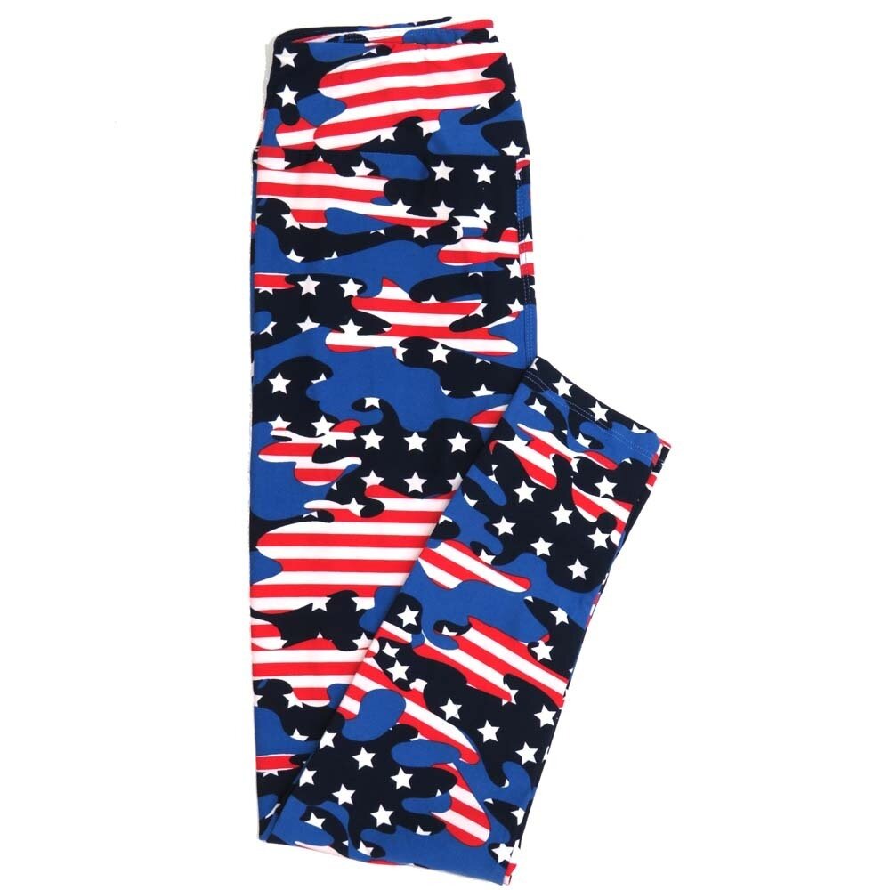 LuLaRoe One Size OS Americana USA Blue Red White Camoflag Stars and Stripes Flag Buttery Soft Womens Leggings fit Adult sizes 2-10  OS-4359-AM