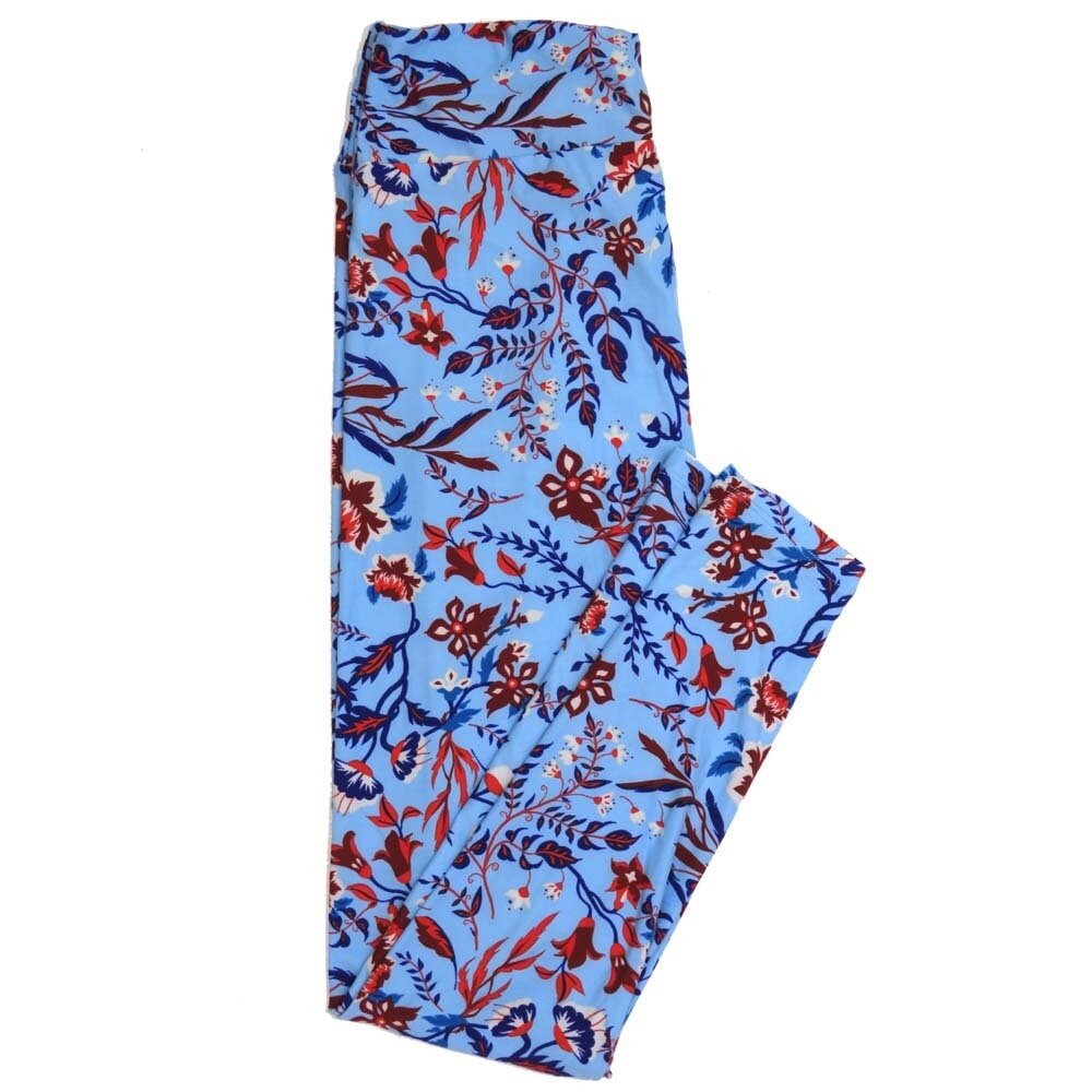 LuLaRoe One Size OS Floral Blue Red White Buttery Soft Womens Leggings fit Adult sizes 2-10  OS-4359-AO