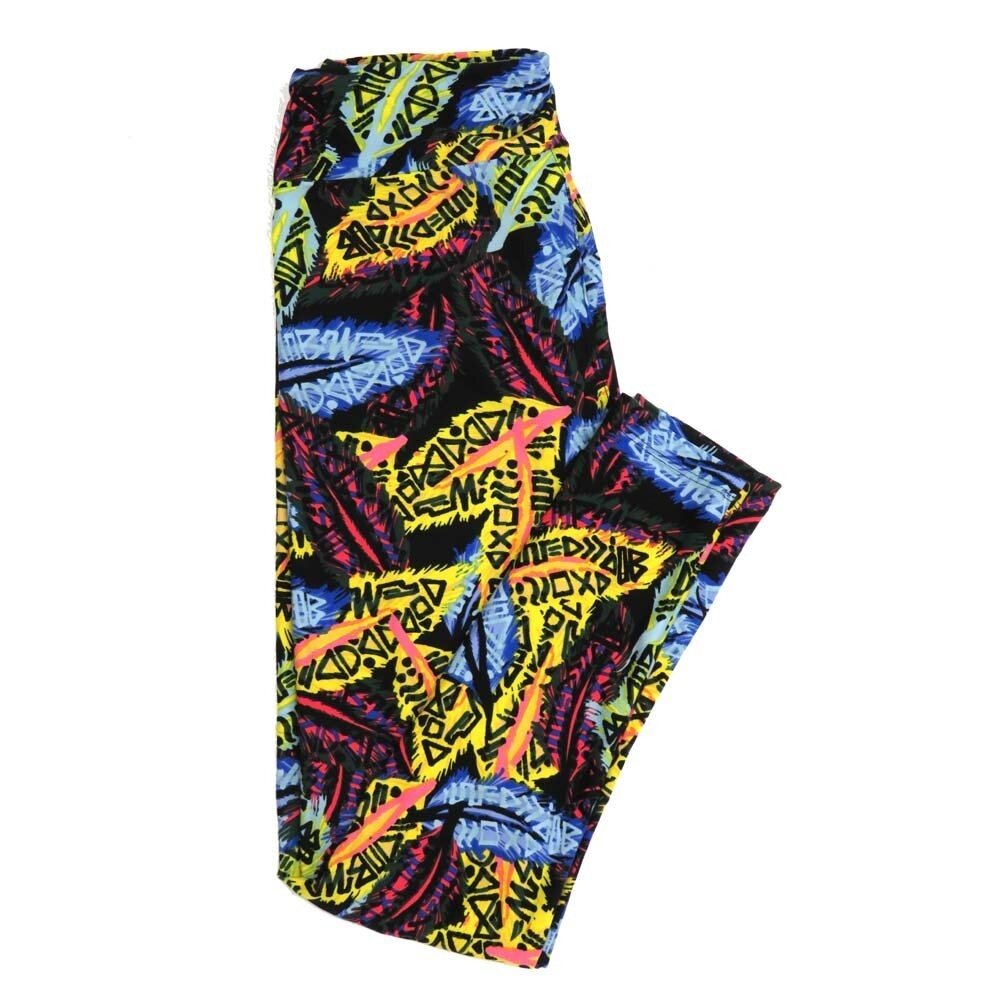 LuLaRoe One Size OS Feathers Black Yellow Blue Green Buttery Soft Womens Leggings fit Adult sizes 2-10  OS-4359-AR