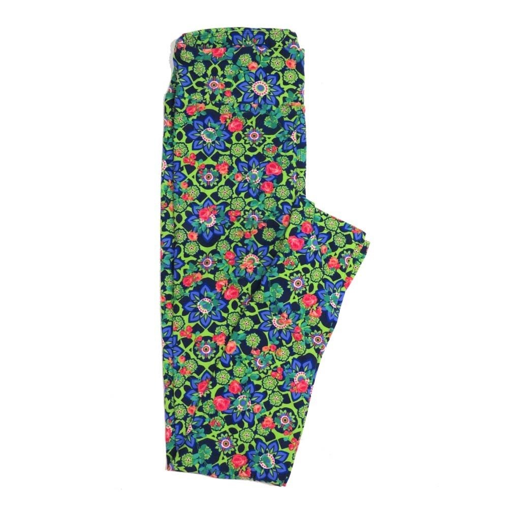 LuLaRoe One Size OS Mandala Floral Black Green White Blue Buttery Soft Womens Leggings fit Adult sizes 2-10  OS-4359-AT-2