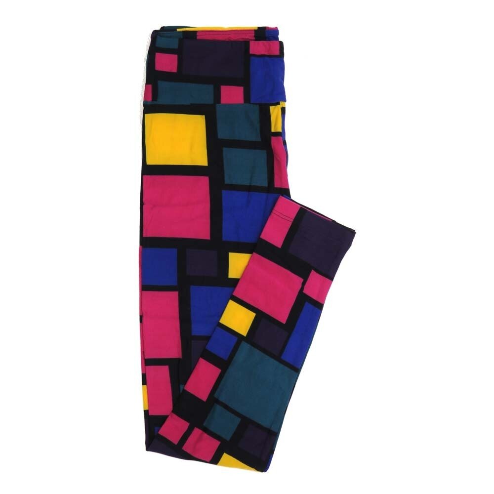 LuLaRoe One Size OS Squares Blocks Black Yellow Purple Magenta Buttery Soft Womens Leggings fit Adult sizes 2-10  OS-4360-AB