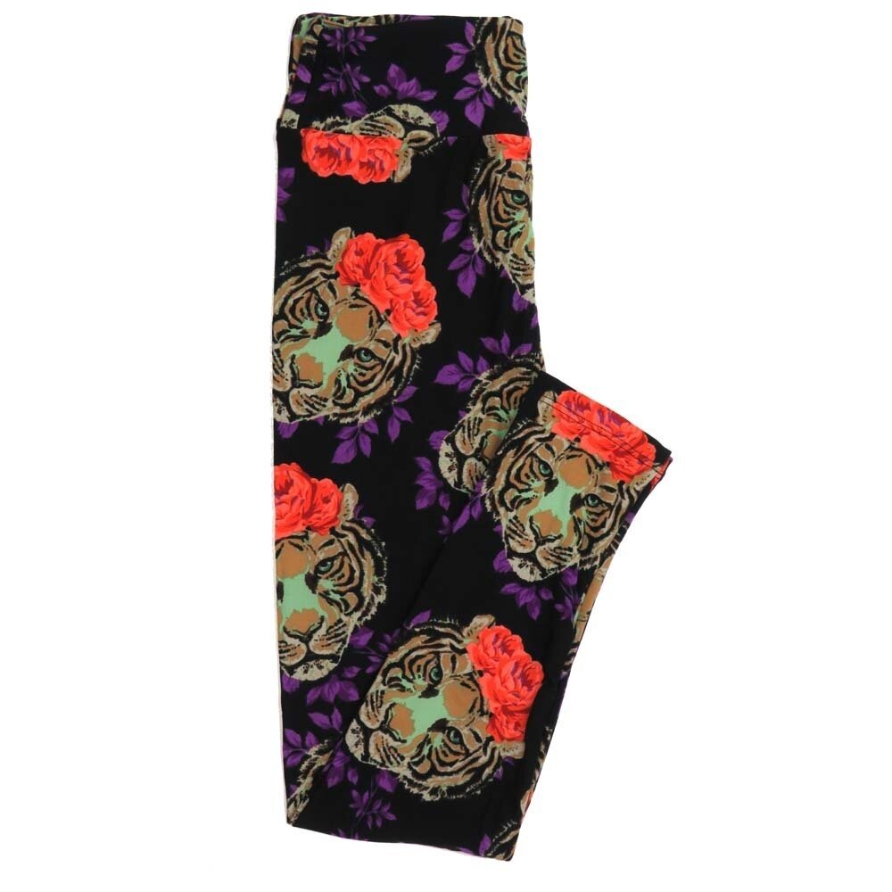 LuLaRoe One Size OS Bengal Tiger Roses Buttery Soft Womens Leggings fit Adult sizes 2-10  OS-4360-AH
