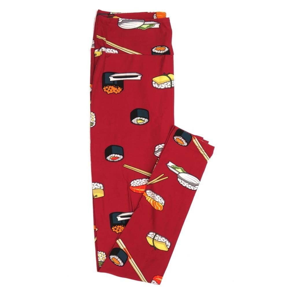 LuLaRoe One Size OS Sushi Roll Soy Sauce Chopsticks Sashimi Buttery Soft Womens Leggings fit Adult sizes 2-10  OS-4361-AP-2