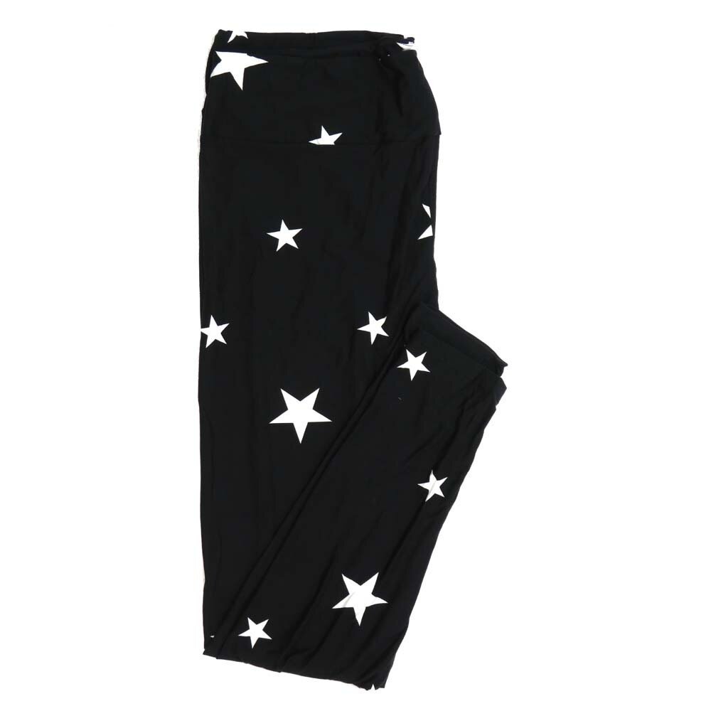 LuLaRoe One Size OS Americana USA Black with White Random Large and Small Stars Buttery Soft Womens Leggings fit Adult sizes 2-10
