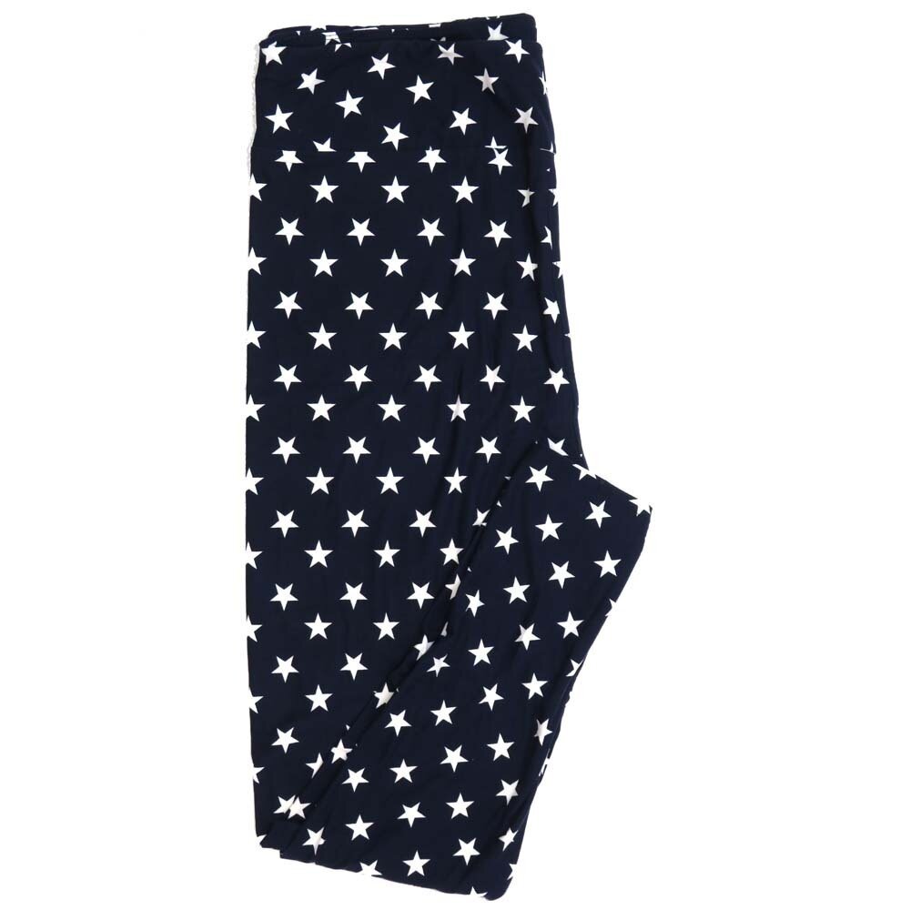 LuLaRoe One Size OS Americana USA Navy and White Grid Stars Stripes Buttery Soft Womens Leggings fit Adult sizes 2-10
