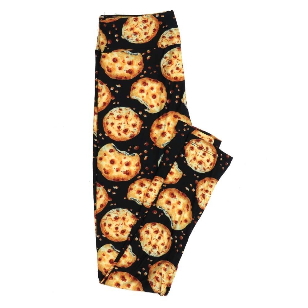 LuLaRoe One Size OS Chocolate Chip Cookies Black Brown Leggings fits Womens sizes 2-10  OS-4388-U