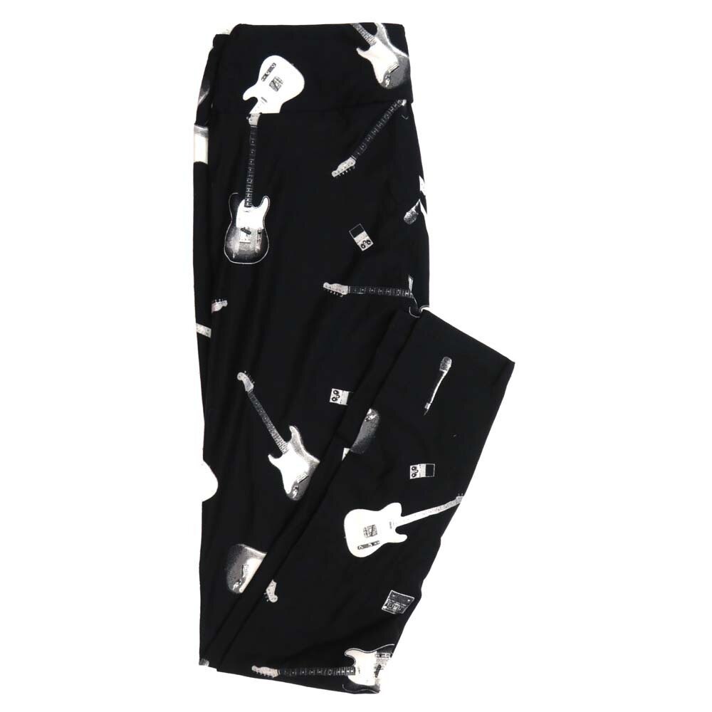 LuLaRoe One Size OS Rock and Roll Guitars Black and White Leggings fits Womens sizes 2-10  OS-4388-X