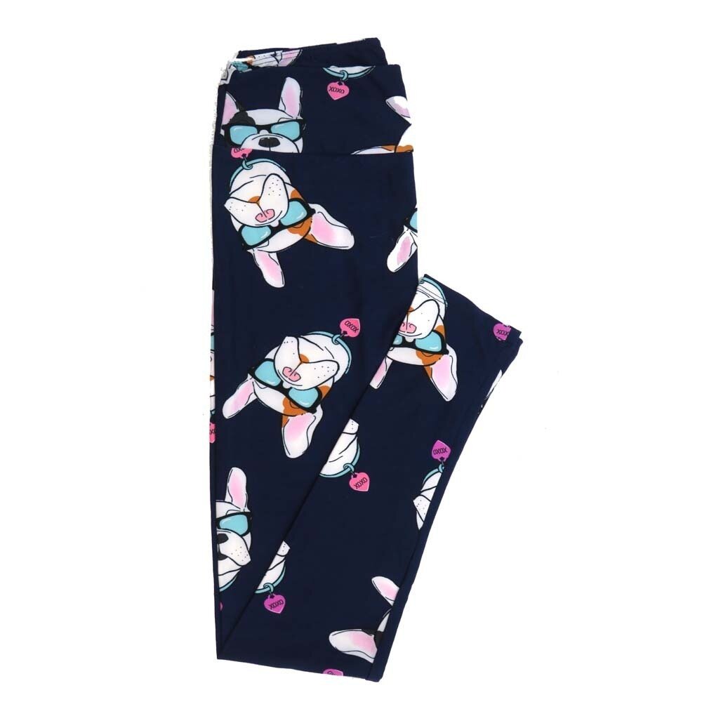LuLaRoe One Size OS Puppy Dog Love XOXO Wearing Sunglasses Leggings fits Womens sizes 2-10  OS-4388-ZF