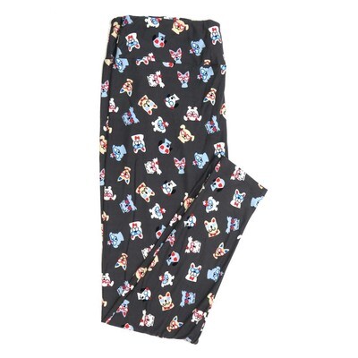 LuLaRoe One Size OS Animals Puppy Dogs Wearing Glasses Hearts Gray Blue Red White Cream Buttery Soft Womens Leggings fit Adult sizes 2-10  OS-4377-D-24