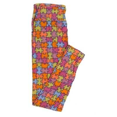 LuLaRoe One Size OS Autism Speaks Puzzle Pieces Buttery Soft Womens Leggings fit Adult sizes 2-10  OS-4361-AM-3