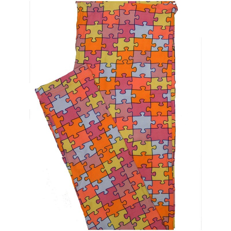 LuLaRoe One Size OS Autism Speaks Puzzle Blue Orange Green Black Leggings (OS fits Adults 2-10)