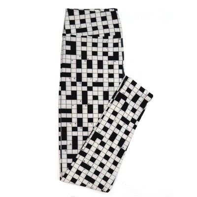 LuLaRoe One Size OS Black and White Crossword Puzzle Buttery Soft Womens Leggings fit Adult sizes 2-10