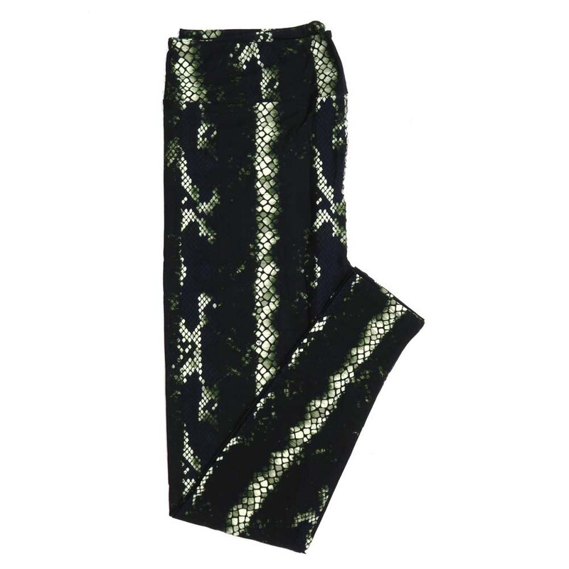 LuLaRoe One Size OS Black Green White Snakeskin Buttery Soft Womens Leggings fit Adult sizes 2-10  OS-4314-12