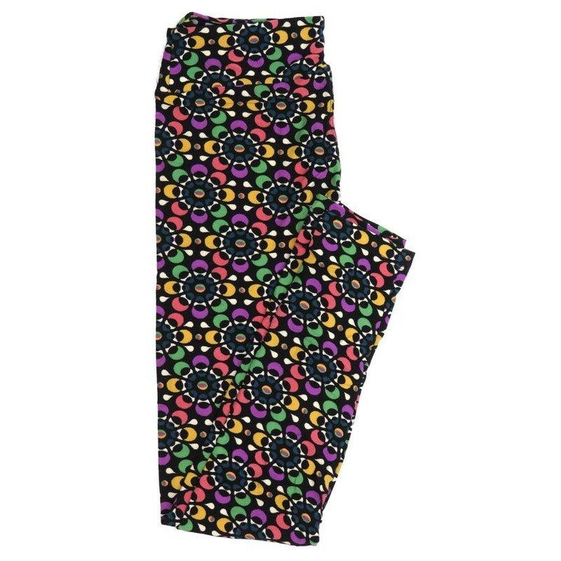 LuLaRoe One Size OS Black Rainbow Mandalas Buttery Soft Womens Leggings fit Adult sizes 2-10  OS-4358-AU-2