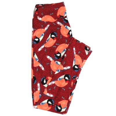 LuLaRoe One Size OS Chickadee Birds Red Black White Buttery Soft Womens Leggings fit Adult sizes 2-10  OS-4357-AC2
