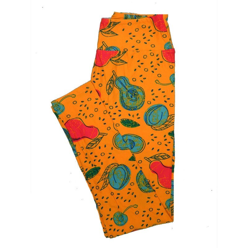 LuLaRoe One Size OS Fruit Pears Peaches Polka Dot Yellow Leggings (OS fits Adults 2-10) OS-4099-A4
