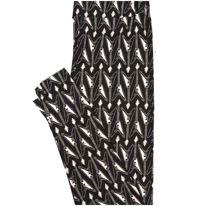 LuLaRoe One Size OS Guitars Black White Buttery Soft Leggings - OS fits Adults 2-10