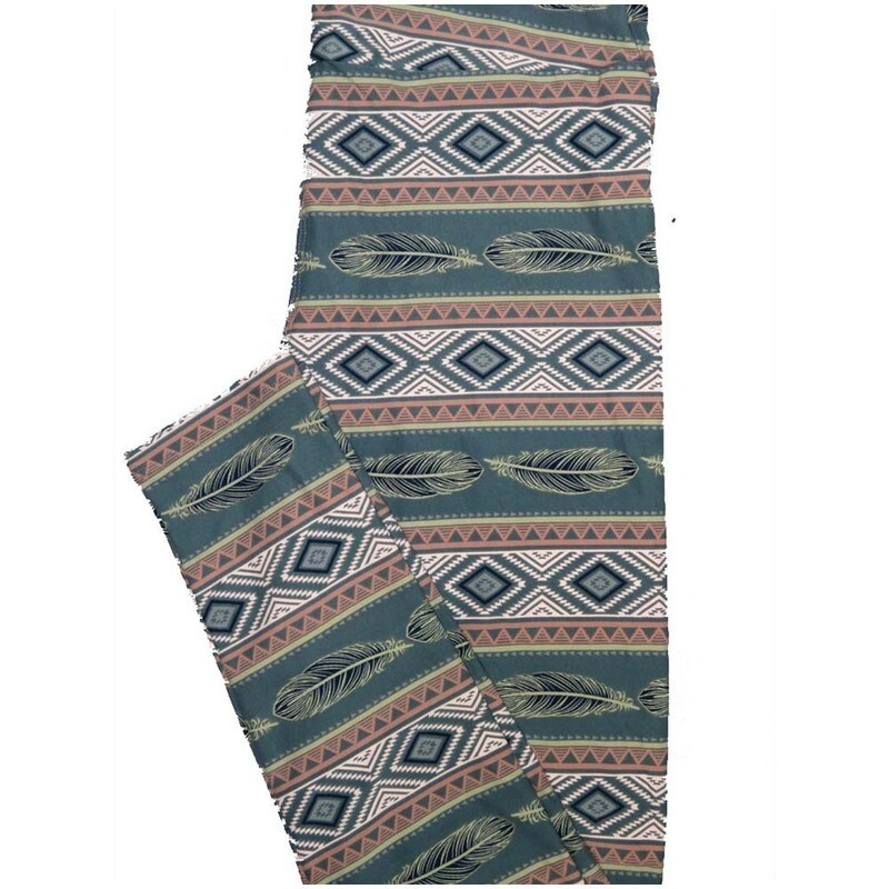LuLaRoe One Size OS Feathers Aztek Gods Eye Green Pink White Stripe Buttery Soft Leggings - OS fits Adults 2-10