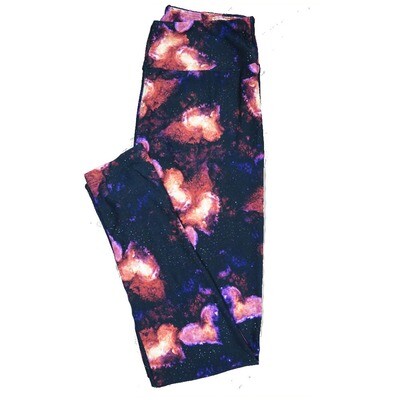 LuLaRoe One Size OS Outer Space Galaxy Nebula Hearts Trippy 70s Psychedelic Black Blue Red Pink Love Valentines Leggings (OS fits Adults 2-10) OS-4207-F