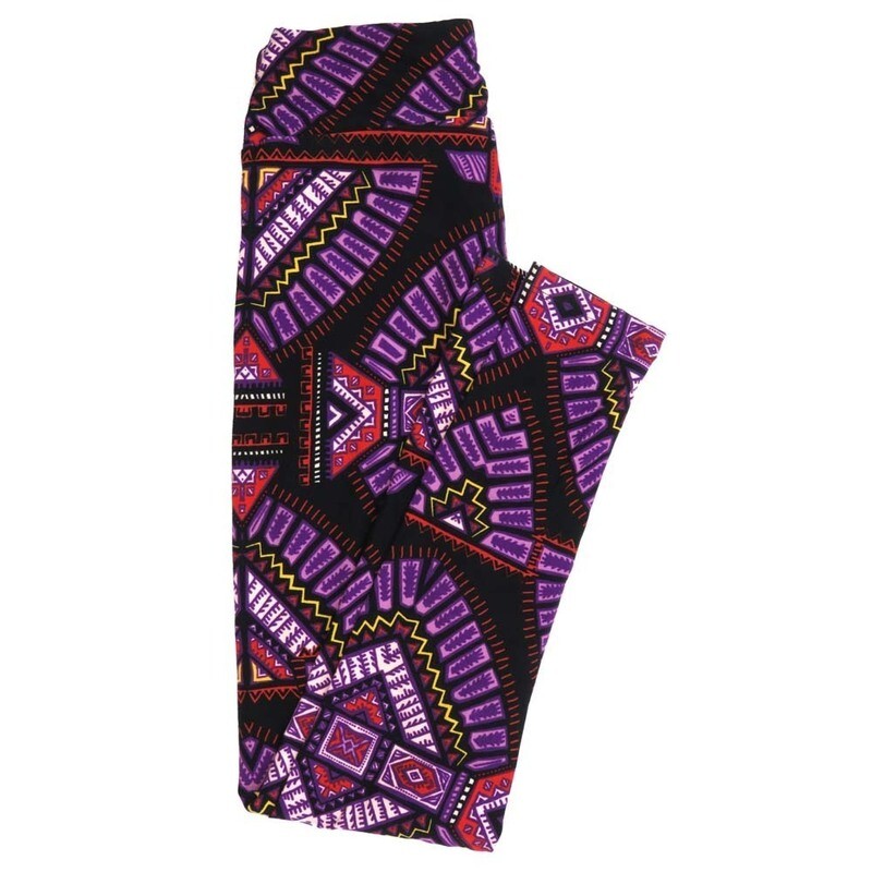 LuLaRoe One Size OS Tribal Geometric Black Lavendar White Red Buttery Soft Womens Leggings fit Adult sizes 2-10  OS-4358-AZ