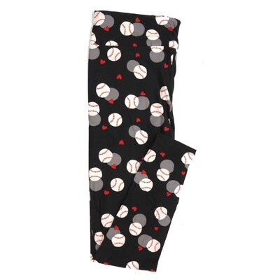 LuLaRoe One Size OS Light Black White Gray Red Baseballs Hearts Buttery Soft Womens Leggings fit Adult sizes 2-10  OS-4326-9