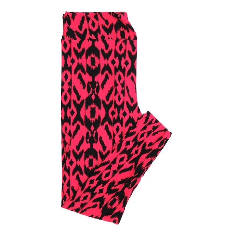 LuLaRoe One Size OS Hot Pink Black Geometric Stripe Buttery Soft Womens Leggings fit Adult sizes 2-10  OS-4319-7