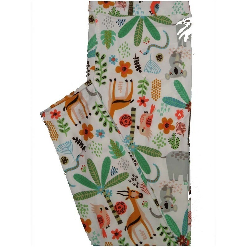 LuLaRoe One Size OS Koala Palm Tree Owl Floral Antelope Off White Green Brown Leggings (OS fits Adults 2-10)