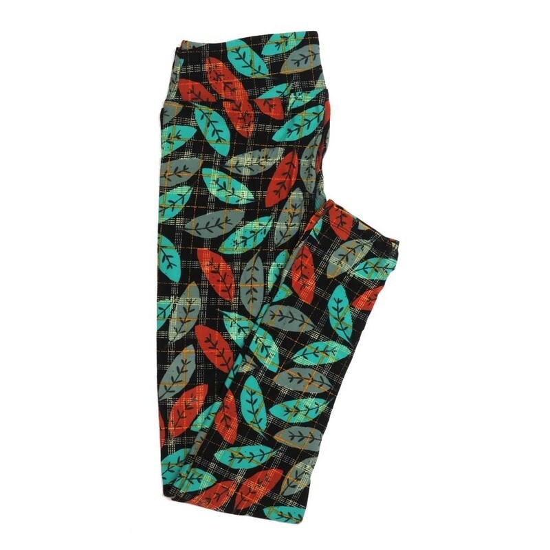 LuLaRoe One Size OS Leaves with Plaid Background Black White Gray Buttery Soft Womens Leggings fit Adult sizes 2-10  OS-4359-AZ