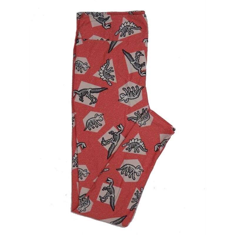 LuLaRoe One Size OS Pink Light Pink White Black Dinosaurs T-Rex Triceratops Stegasaurus Buttery Soft Womens Leggings fit Adult sizes 2-10  OS-4321-8