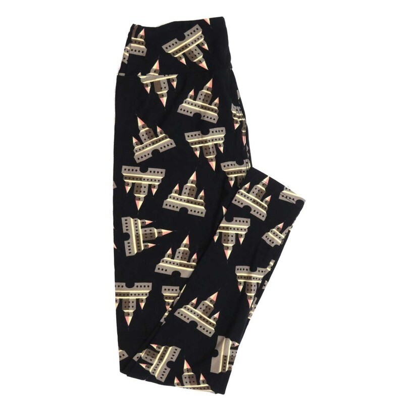 LuLaRoe One Size OS Sandcastles Black Gray Leggings fits Womens sizes 2-10  OS-4389-D