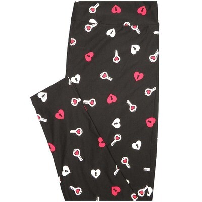 LuLaRoe One Size OS Black White Pink Love Locks Keys Valentines Buttery Soft Leggings - OS fits Adults 2-10