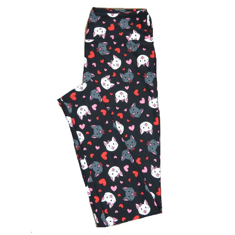 LuLaRoe One Size OS Black with Smiling Gray and White Male Female Kittens Kitty Cats w/ Bows and Red Pink Polka Dot Hearts Love Valentines Leggings (OS fits Adults 2-10) OS-4202-A LuLaRoe One Size OS Black with Smiling Gray and White Male Female Kittens Kitty Cats w/ Bows and Red Pink Polka Dot Hearts Love Valentines Leggings (OS fits Adults 2-10) OS-4202-A