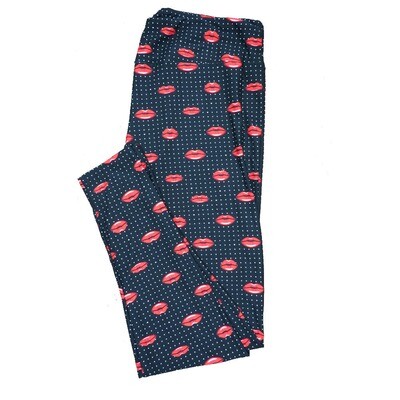 LuLaRoe One Size OS Black with White Micro Polka Dots and Multiple Red Lips Mouths (OS fits Adults 2-10) OS-4208-L