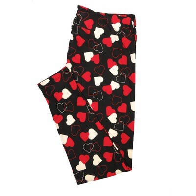 LuLaRoe One Size OS Connected Attached Hearts Black Red White Valentines Buttery Soft Leggings - OS fits Adults 2-10