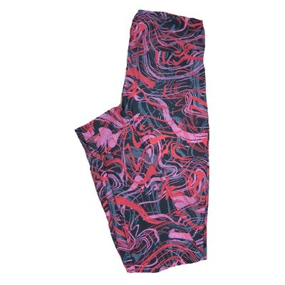LuLaRoe One Size OS Charcoal Gray Red Pink Trippy 70s Swirls Tye Dye Psychedelic Hearts Love Valentines Leggings (OS fits Adults 2-10) OS-4207-E