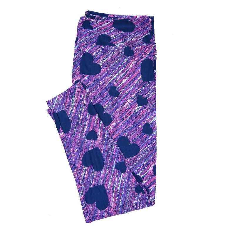 LuLaRoe One Size OS Dark Purple Hearts on Purple and White Diagonal Stripe Love Valentines Leggings (OS fits Adults 2-10) OS-4202-D LuLaRoe One Size OS Dark Purple Hearts on Purple and White Diagonal Stripe Love Valentines Leggings (OS fits Adults 2-10) OS-4202-D
