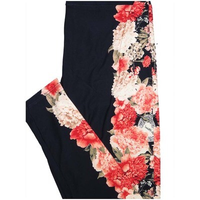 LuLaRoe One Size OS Floral Be Mine Valentines Floral Navy Coral Pink Leggings (OS fits Adults 2-10)