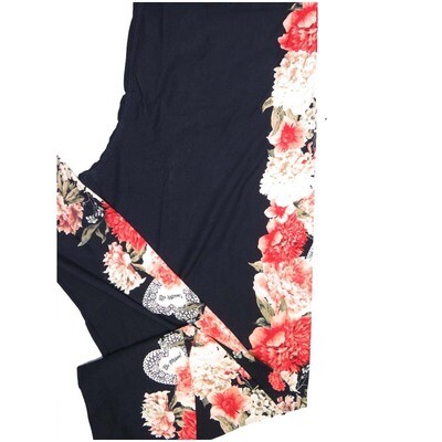 LuLaRoe One Size OS Floral with Doily Hearts Black Pink White Be Mine Valentines Leggings (OS fits Adults 2-10)