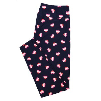 LuLaRoe One Size OS Gradient Hearts Dark Blue Red White Pink Valentines Buttery Soft Leggings - OS fits Adults 2-10