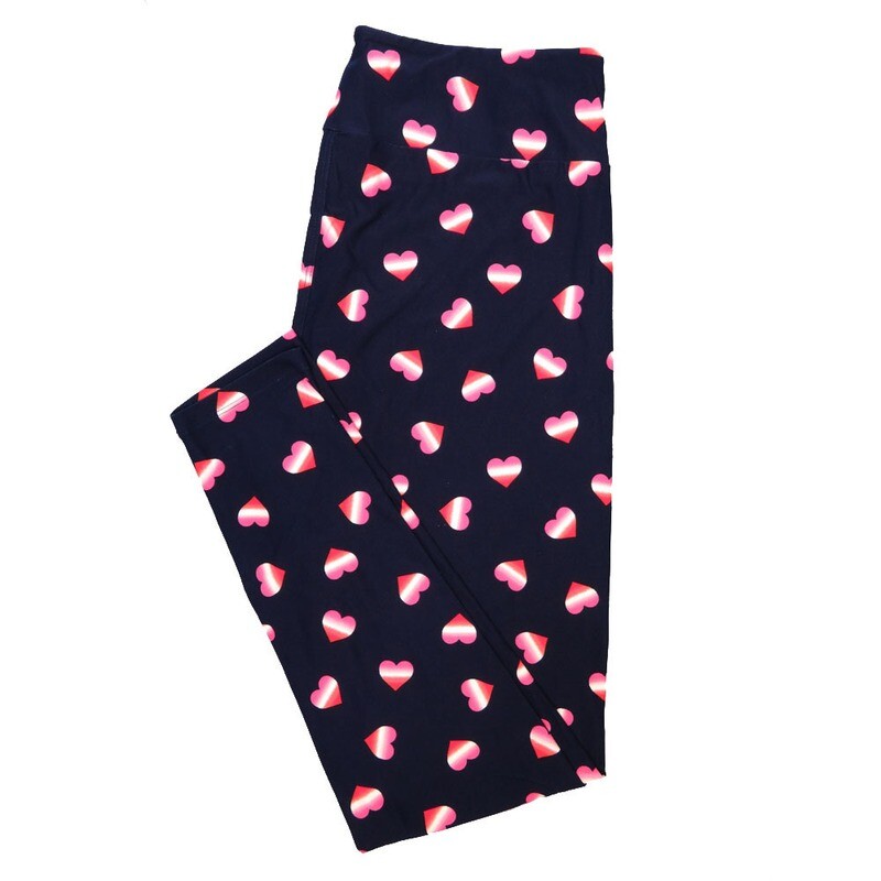 LuLaRoe One Size OS Gradient Hearts Dark Blue Red White Pink Valentines Buttery Soft Leggings - OS fits Adults 2-10