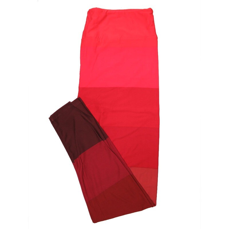 LuLaRoe One Size OS Solid Gradient Red Stripe Leggings (601912) OS fits Adults 2-10)