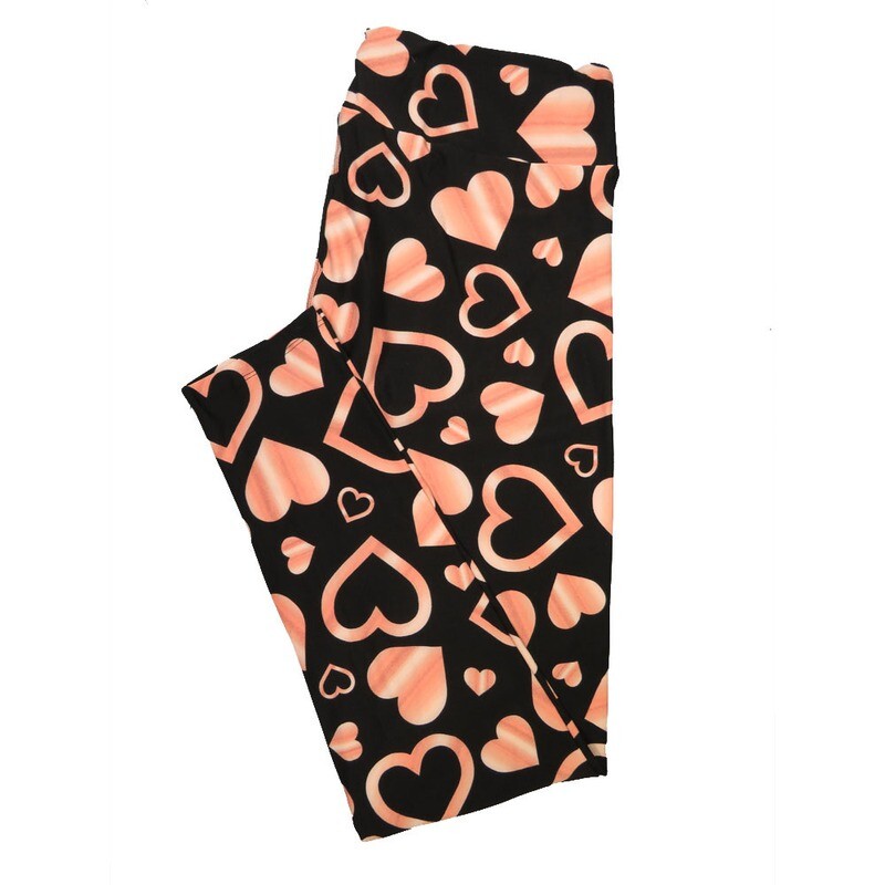 LuLaRoe One Size OS Hearts Black Light Pink Valentines Polka Dot Buttery Soft Leggings - OS fits Adults 2-10