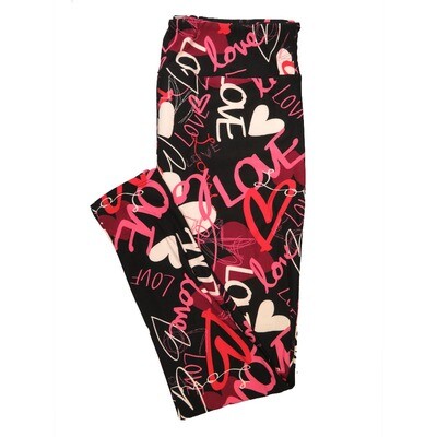 LuLaRoe One Size OS Love All Ways Hearts Black Pink Red White Valentines Buttery Soft Leggings - OS fits Adults 2-10
