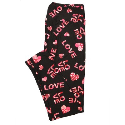 LuLaRoe One Size OS LOVE Hearts Black Pink White Valentines Polka Dot Buttery Soft Leggings - OS fits Adults 2-10