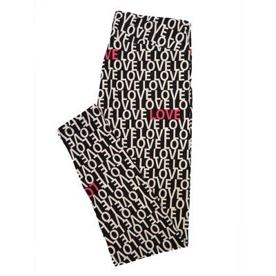LuLaRoe One Size OS LOVE LOVE LOVE Black White Red Valentines Leggings (OS fits Adults 2-10)