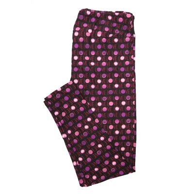 LuLaRoe One Size OS Love Polka Dots Black Purple Pink Valentines Polka Dot Buttery Soft Leggings - OS fits Adults 2-10