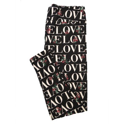 LuLaRoe One Size OS LOVE Roses Black White Red Valentines Buttery Soft Leggings - OS fits Adults 2-10