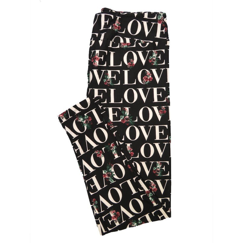 LuLaRoe One Size OS LOVE Roses Black White Red Valentines Buttery Soft Leggings - OS fits Adults 2-10