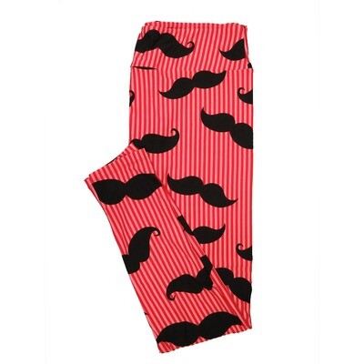 LuLaRoe One Size OS Mustache Barbershop Black Pink Stripe Valentines Leggings (OS fits Adults 2-10)