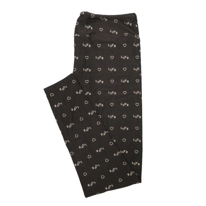 LuLaRoe One Size OS Polka Dot LOVE Heart Outlines Black White Valentines Buttery Soft Leggings - OS fits Adults 2-10